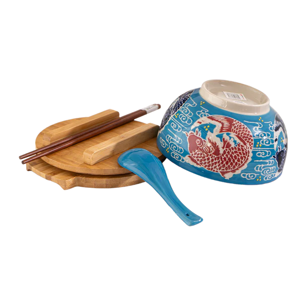 Japan Koi Fish Bowl w/ Chopsticks, Spoon, Lid and Trivet Set