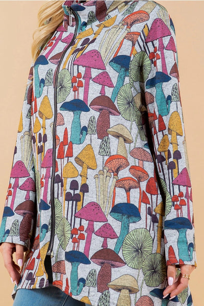 Mushroom Print Zipper Jacket