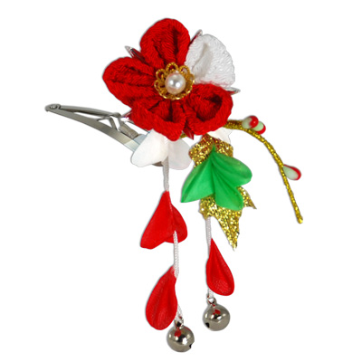 Small Red Flower Japanese Kanzashi Clip