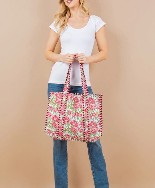 Quilted Tote Bag - Pink