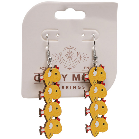 WOOD CHICKS IN A ROW EARRING