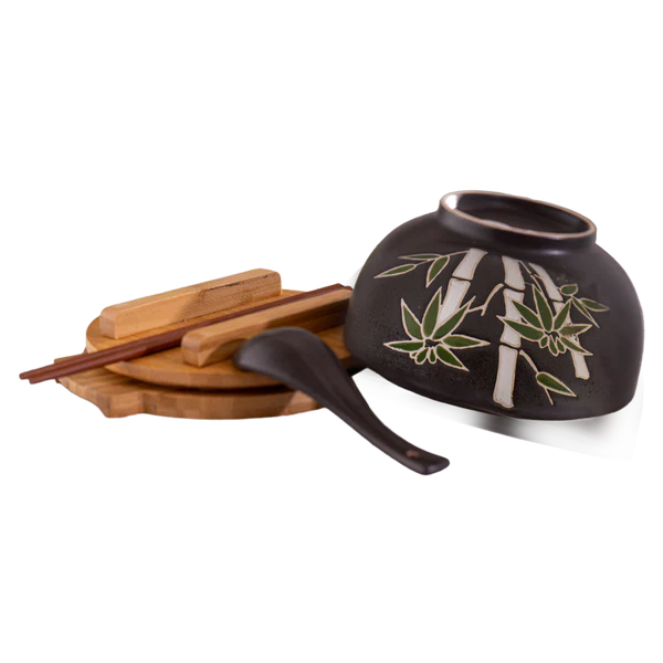 Bamboo Bowl w/ Chopsticks, Spoon, Lid and Trivet Set