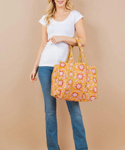 Quilted Tote Bag - Yellow