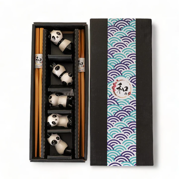 5pc chopsticks &  Cute Panda Chopstick Rest Gift Set