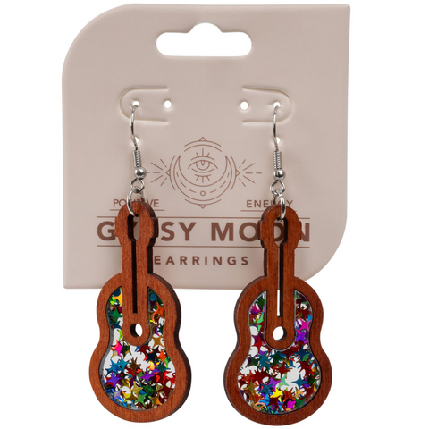 WOOD SPARKLE GUITAR EARRINGS
