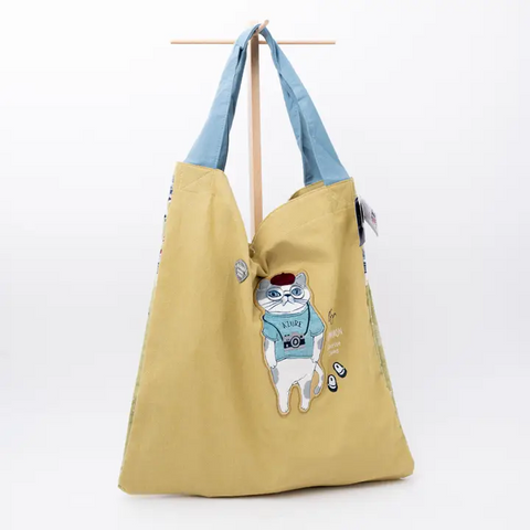 Kusuguru Japan Cat Embroidered Large Tote Bag