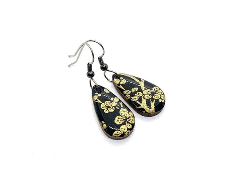Black and Gold Sakura Small Drop Earrings