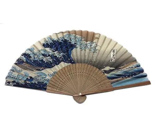 "The Great Wave Of Kanagawa"  Silk Fan & Brown Bamboo